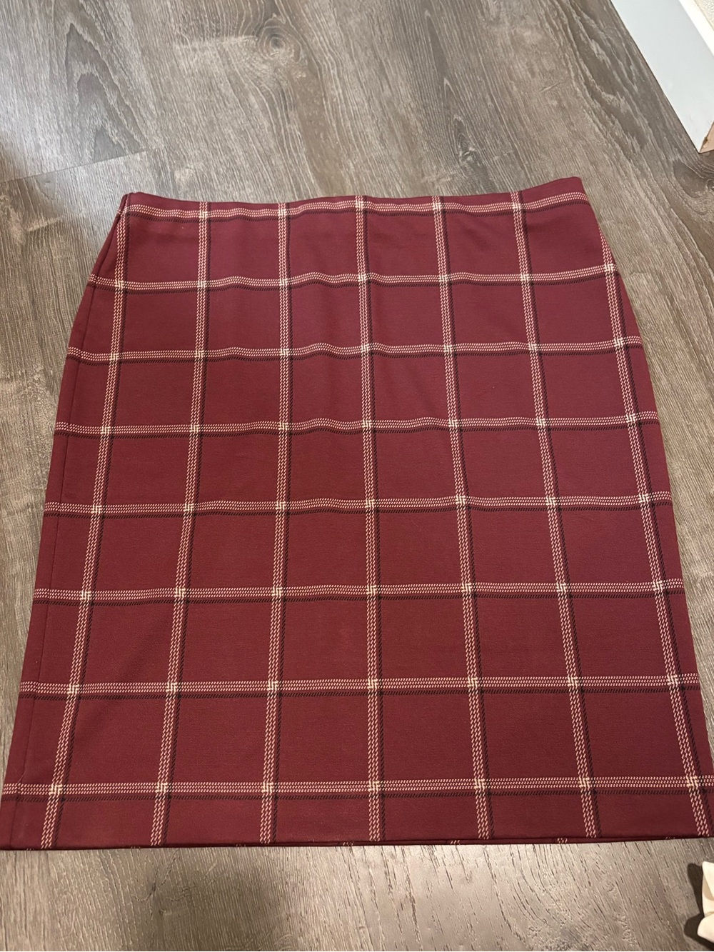 Ann Taylor Maroon Plaid Pencil Skirt